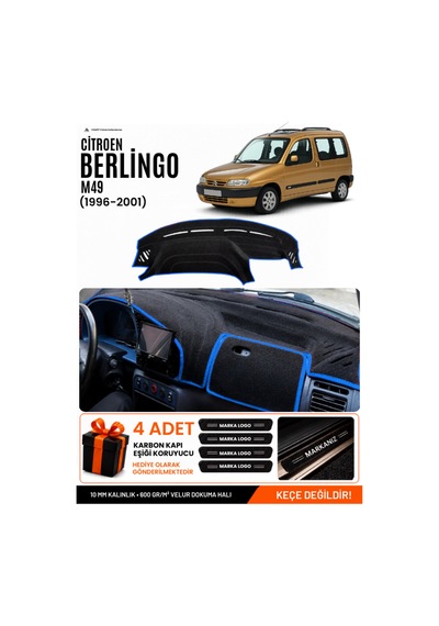 Cıtroen Berlingo M49 1996-2001 Uyumlu Torpido Örtüsü, Torpido Kılıfı - Siyah Mavi