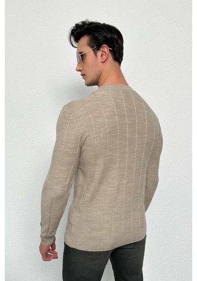 Erkek Vizon Regular Fit Bisiklet Yaka %100 Akrilik Triko Kazak Hlthe012121