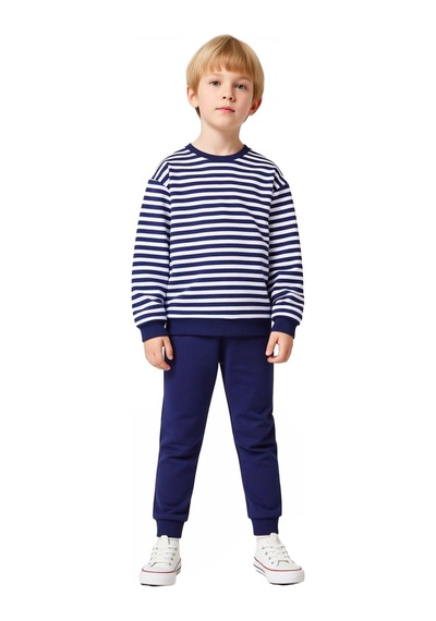 Ersefa Çocuklar İçin Konforlu Regular Fit Çizgili Örme Pijama Takımı Kal Lacivert