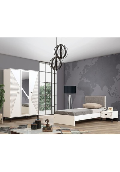 Safir Genç Odası, 3 Kapaklı Dolap Karyola Komodin (504437367) Beyaz