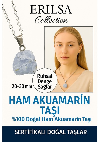 Erilsa Sertifikalı Ham İşlenmemiş Akuamarin Taşı Kolye Sakinlik, Akış Çok Renkli