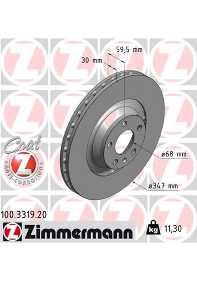 Zımmermann 100.3319.20 Ön Fren Diski Havalı A6-a6 Avant 4f5-a6 Allroad 4fh 2.0 Tfsı/2.4/2.4 Quattro/2.8 Fsı/2.8 Fsı Qu 986479260-df4695s 4f0615301g -