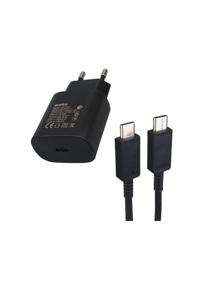 Weko Wk-27877 Note10 Siyah 25 Watt Şarj Başlık Adaptörü + Type-c To Type-c Kablo Standart