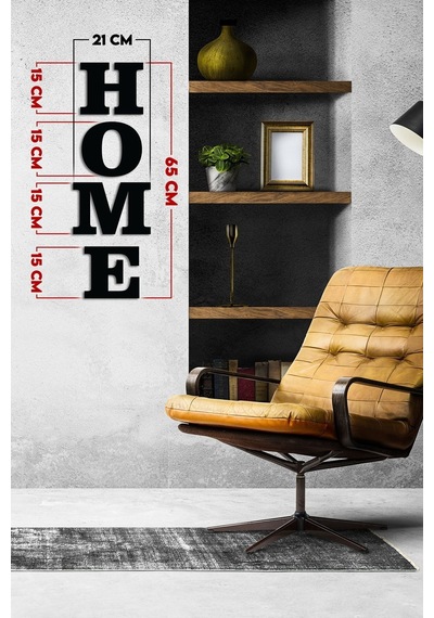 Home Yazısı Dekoratif Ahşap Duvar Dekoru - Ev Süsü - Duvar Dekorasyon Siyah