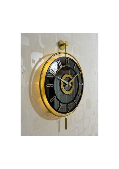Pey Aksesuar Metal Aynalı Duvar Saati Işıklı Gerçek Cam Duvar Saati Modern Tasarım 40 X60 Cm Gold-füme-siyah
