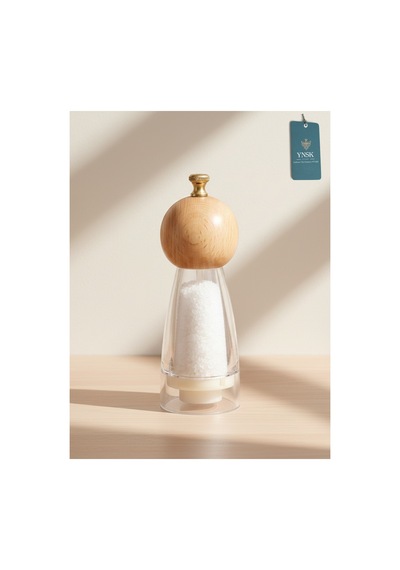 Chacha Home Luxury Bamboox Akrilik Tuz Ve Karabiber Değirmeni Baharat Öğütücü Şeffaf Lüx Gold Detaylı Küçük Boy