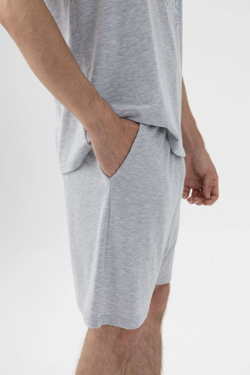 Erkek Gri Melanj Baskılı Şortlu Pijama Takımı Ko6305ts-2 Gri Melanj