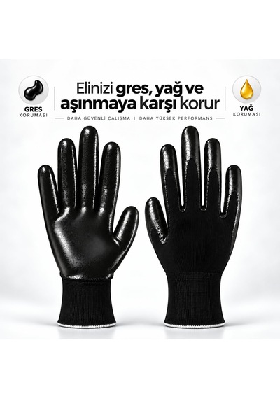 Nitril Kaplama Siyah İş Güvenlik Eldiveni 10 Xl Beden Double Nitril Polyester İnşaat Sanayi Eldiveni Diğer