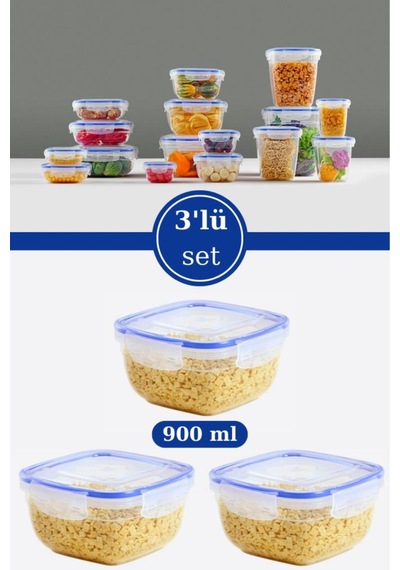 900 Ml Contalı Kilitli Sızdırmaz Hava Almaz Saklama Kabı Kahvaltılık 3 Lü Set 900mlx3 Adet Plastik Diğer