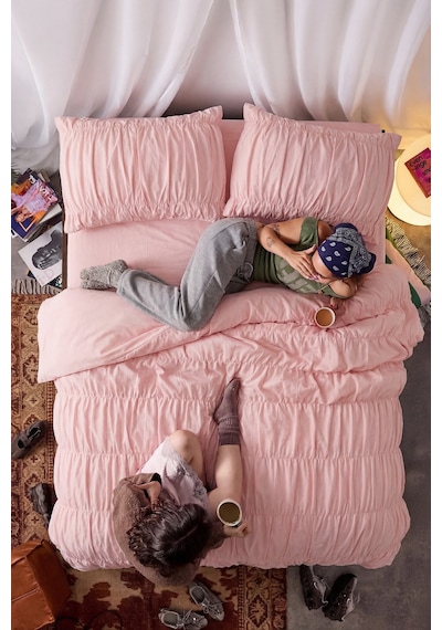 Büzgülü Tek Kişilik Açık Pembe Pamuklu Nevresim Seti