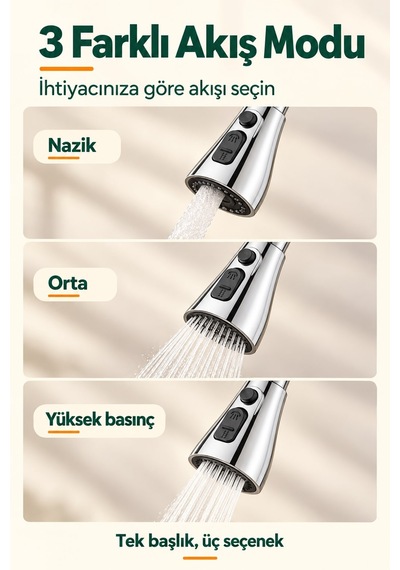 3 Fonksiyonlu Musluk Başlığı Mutfak Lavabo Uyumlu