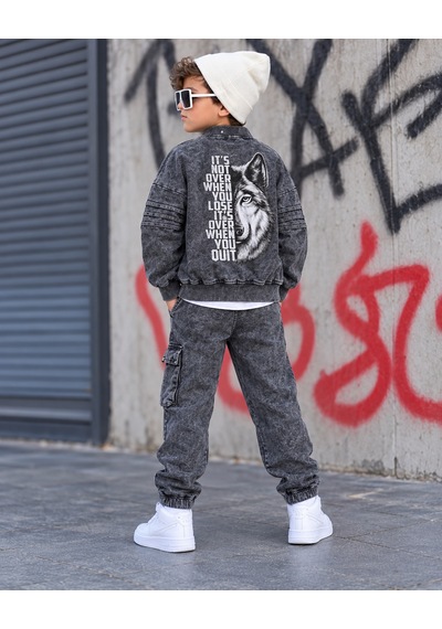 Kokoş Bebe Wolf Yıkamalı Penye Hırkalı 3 Lü Erkek Çocuk Takım - 4/12 Yaş - 31947 Siyah