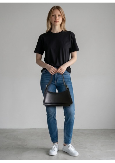 Kadın Siyah Minimalist Baget Omuz Çantası