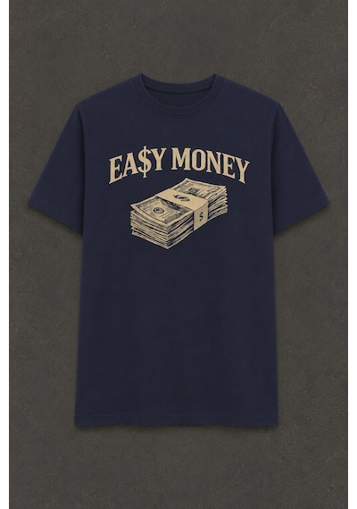 Technomonkey Easy Money Baskılı Unisex Lacivert Retro Tişört