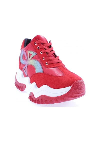 Dgn Z2 23y Kadin Mega Kalin Taban Simli Sneakers Ayakkabi Z2-1720-R0766 Kırmızı