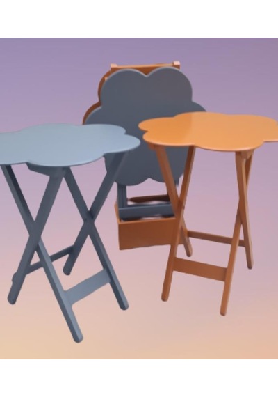 1448bng90108çanta Zigon Sehpa Papatya Dörtlü Model Ahşap Mdf Gri Ve Hardal Renk Uyum El Yapım