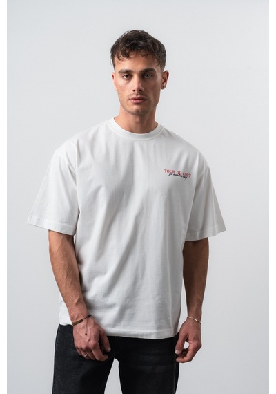 Respire Erkek Cort Baskılı Oversize T-shirt Ekru