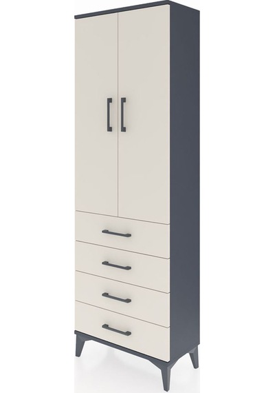 Arges Dolap Tek Raflı 4 Çekmeceli Tek Askılı 60x30x182 Antras... Antrasit