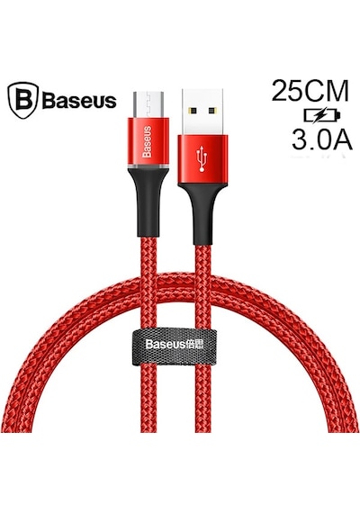 Baseus Halo Mikro Usb 3a Hızlı Şarj 0.25cm Kısa Power Bank İçin Şarj Kablosu- 5775 Kırmızı