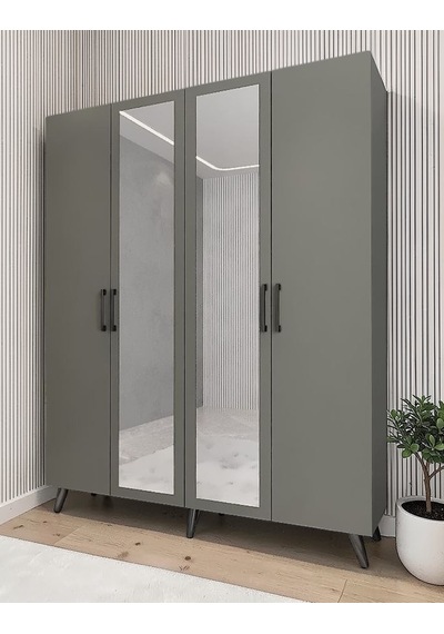 Alara Tamamı Mdf Aynalı Portmanto Vestiyer Ayakkabılık Füme 140 Cm - M2 Antrasit