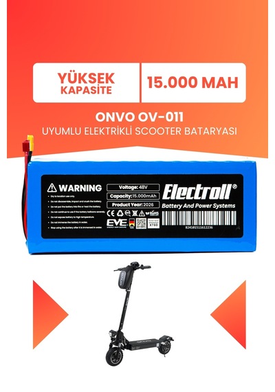 Onvo Ov-011 Uyumlu Batarya Yüksek Kapasite Batarya 48v 15ah Pil Elektrikli Scooter Bataryası Mavi