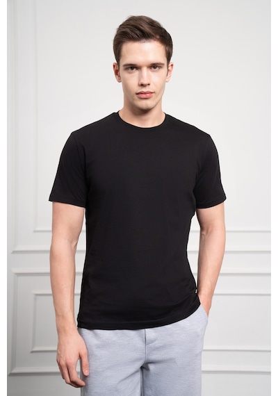 Erkek Siyah Basic Bisiklet Yaka Dynamic Fit Pamuk T-shirt 25yc018004001 Siyah Siyah