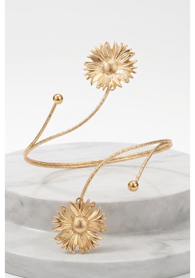 2'li Çiçek Desen Ayarlanabilir Çelik Pazu Bilekliği Gold