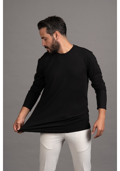 Paul Martin Regular Fit Bisiklet Yaka Rayon Kumaş Full Likralı Uzun Kol Sweatshirt Siyah