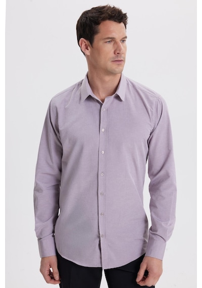 Tudors Modern Slim Fit Uzun Kollu Pamuklu Kolay Ütü Armürlü Gül Kurusu Erkek Gömlek-41840 Gülkurusu