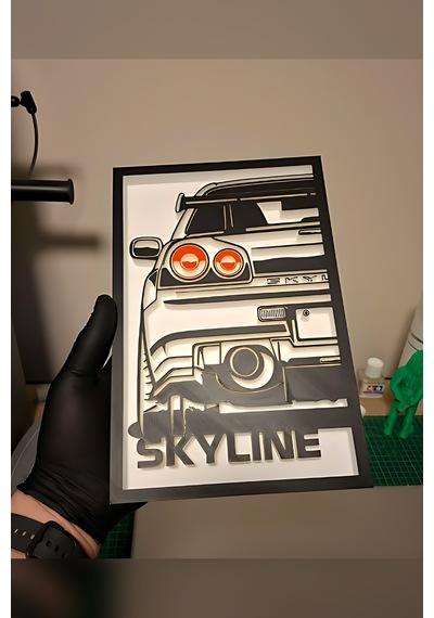Zeroxo Skyline R34 Spor Araba 3d Çerçeveli Duvar Panosu 25x16 Cm