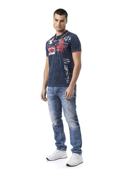 Cipo & Baxx Erkek Baskılı Polo Yaka Kısa Kollu Günlük Tişört - Ct795 Navyblue