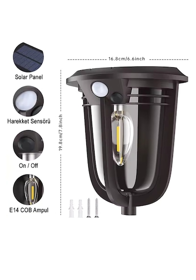 Greentech Güneş Enerjili Hareket Sensörlü, Cob Led Duvar Aplik / GT-SL18