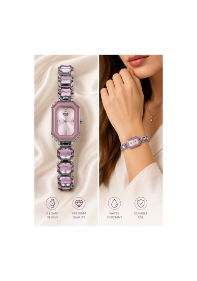 Kadın Baget Taşlı Metal Kordon Kol Saati Pembe - 919402057 Çok Renkli