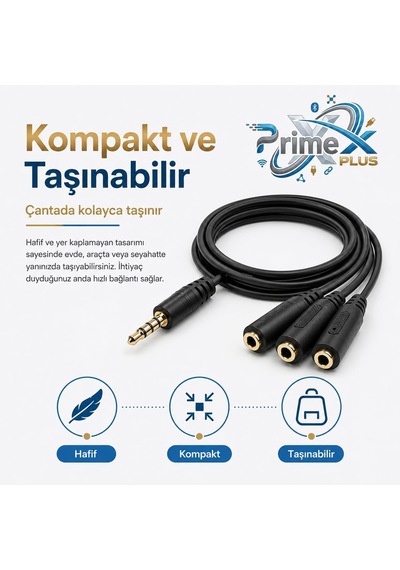 Primex Px-3aux 3 Lü Stereo Çoklayıcı, 3.5 Mm Aux Jak Splitter Kablo, 1 Erkek Giriş 3 Dişi Çıkış, Kulaklık Hoparlör Telefon Pc Araç Ses Paylaşım Adaptörü