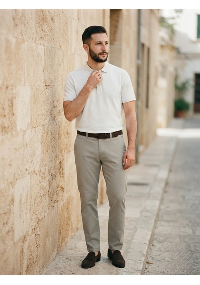 Maccali Erkek Beyaz Basic Polo Yaka Tişört