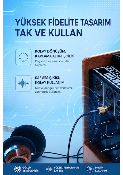3.5mm Dişi - 6.35mm Erkek Ses Dönüştürücü Adaptör, Stereo Jak Çevirici, Kulaklık Mikrofon Hoparlör Amfi Mikser Uyumlu, Altın Kaplama, Metal Gövde, Tak Çalıştır S310