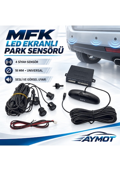 Mfk Universal Sesli Ve Led Ekranlı Siyah 4 Sensörlü Park Sistemi 18 Mm