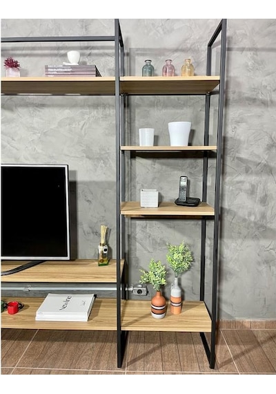 Metal Tv Ünitesi, Tv Sehpası, Duvar Ünitesi Atlantik Çam Metal Ayaklı Siyah 200x34x185 Siyah Metal Tv Ünitesi, Tv Sehpası, Duvar Ünitesi Atlantik Çam Metal Ayaklı Siyah 200x34x185 Siyah