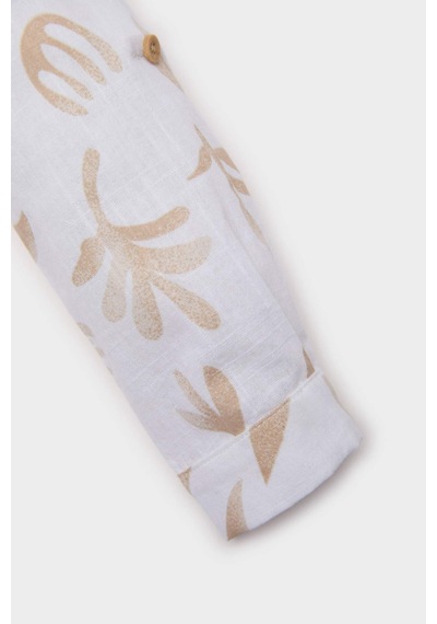 DeFacto Erkek Bebek Desenli Flamlı Poplin Uzun Kollu Gömlek B9257A525SPBG319 Bej
