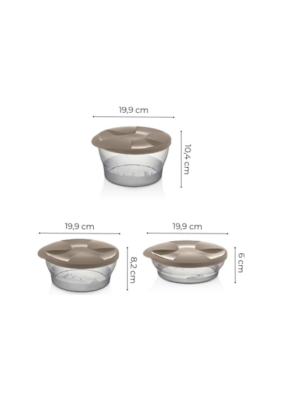 Vienev Kapaklı Yuvarlak Saklama Kabı 1x 2 L 1.5 L 1 L Bej 3'lü