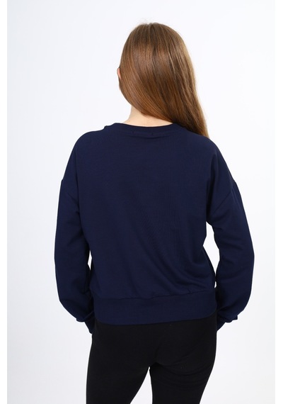 Toontoy Kız Çocuk Düşük Omuz Gazeli Okul Sweatshirt Lacivert