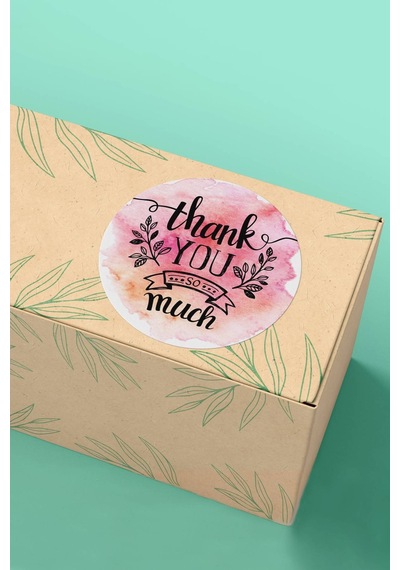 Thank You Çiçek Çelenkli Kargo Paket Sticker Etiketi 3x3cm St2059 Çok Renkli