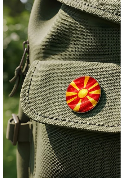 Kuzey Makedonya North Macedonia Abstract Ülke Bayraklı Buton Rozet - 44 MM 5 Adet Çok Renkli