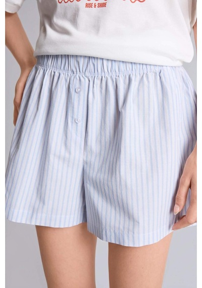 Defacto Oversıze Şortlu Kısa Kollu 2li Poplin Pijama Takımı I1145ax26hsbe162 Mavi-be162