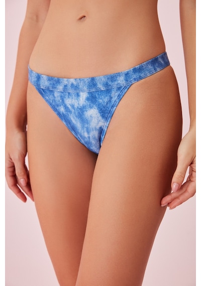 Suwen Kemerli Denim Baskılı Bikini Alt Sb24505p1289 Mavi