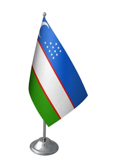 Masa Üstü Özbekistan Bayrağı Krom Direk Masa Bayrak Seti