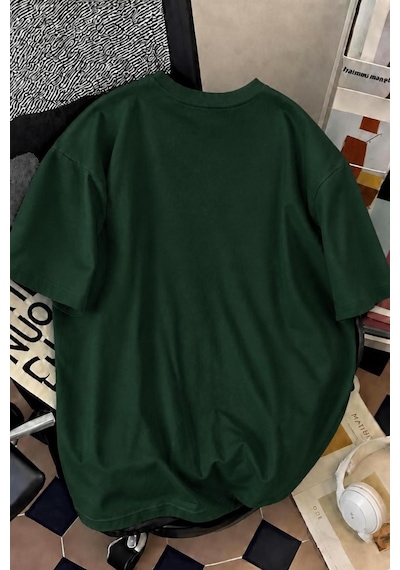 Palermo Sicilya Portakal Temalı Bisiklet Yaka Pamuklu Oversize T-shirt Yesıl