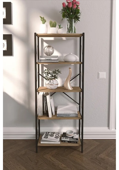 5 Raflı Çok Amaçlı Metal Ve Ahşap Dolap Kitaplık, Mutfak, Kırtasiye Ve Banyo Rafı 60x30x150 Cm Kahverengi 5 Raflı Çok Amaçlı Metal Ve Ahşap Dolap Kitaplık, Mutfak, Kırtasiye Ve Banyo Rafı 60x30x150 Cm Kahverengi