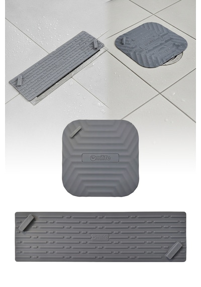 2'li Set Gri Uzun Ve Gri Kare Silikon Gider Kapağı Koku Önleyici Banyo Mutfak Gider Tıkacı