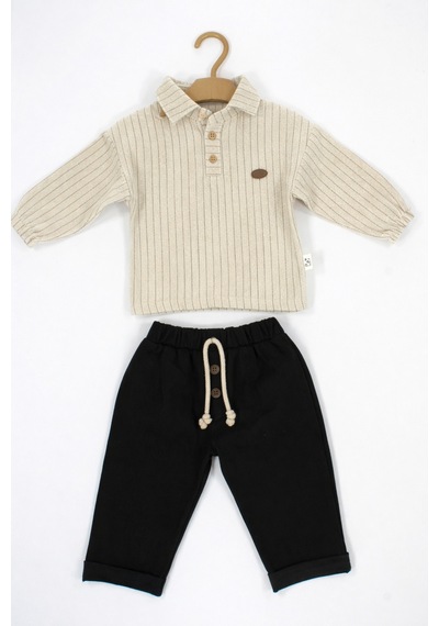 Babyhola Polo Yaka Bayramlık Erkek Bebek İkili Alt Üst Takım Set 2222 Füme
